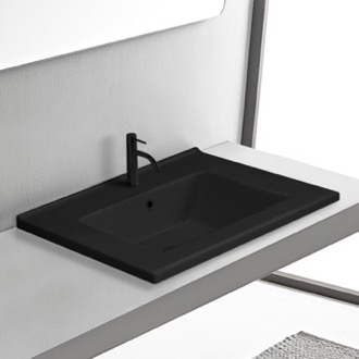 Bathroom Sink Black Ceramic Drop In Bathroom Sink, Rectangular CeraStyle 067307-U/D